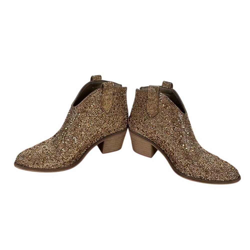 Pierre Dumas Gold Rhinestone Ankle Boots 6.5 Western Glam Sparkle Booties - Picture 9 of 10
